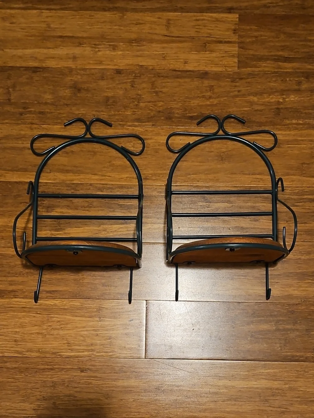Green Metal Wall Shelf Pair with Wood Accent